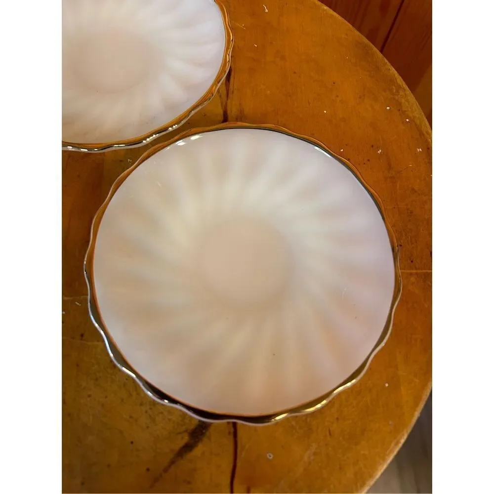 Vintage Fire King Anchor Hocking White Milk Glass Shell Swirl Saucers lot of 3 (